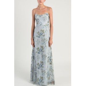 Jenny Yoo Drew Blue Floral Embroidered Tulle Evening Dress